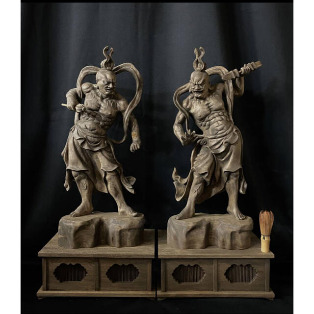 特大72cm 井波彫刻 楠材 時代彫刻 仏師手仕上げ品 仁王像 金剛力士像