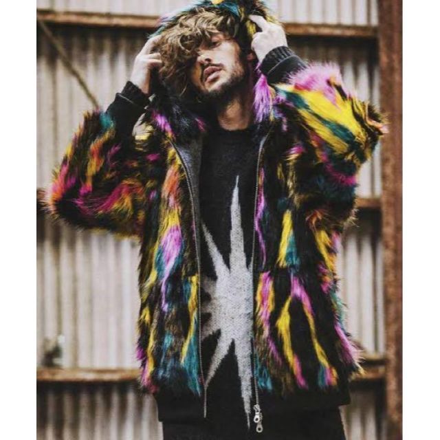 NO ID. - 【美品】NO ID. ノーアイディー MIXフェイクファーフーデッド