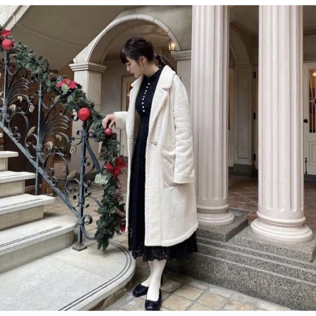 Ameri VINTAGE - Acka リバーシブルボアコート ホワイトアイボリー