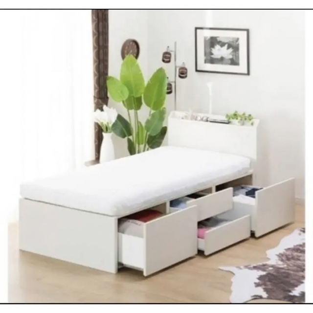 直接引き取りのみ】ニトリ シングルベッドフレーム ホワイト 引き出し