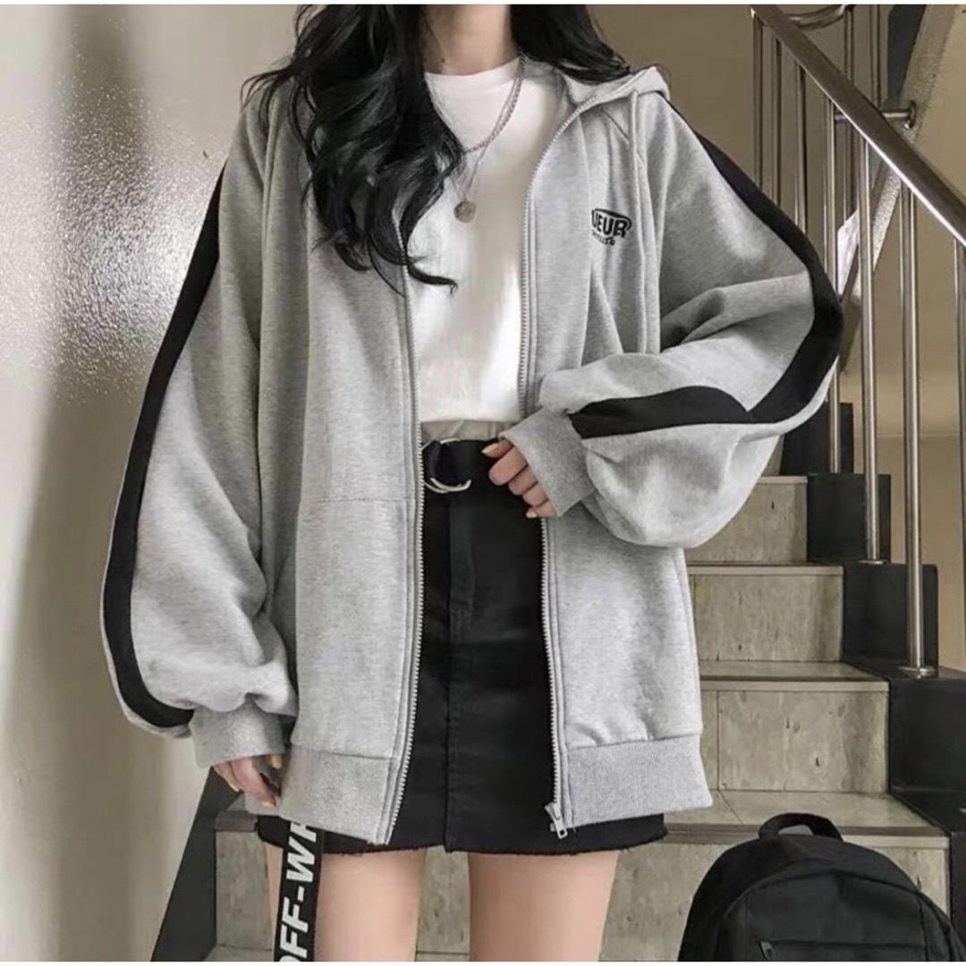 パーカー オーバーサイズ 韓国 レディース メンズ グレー Lの通販 by