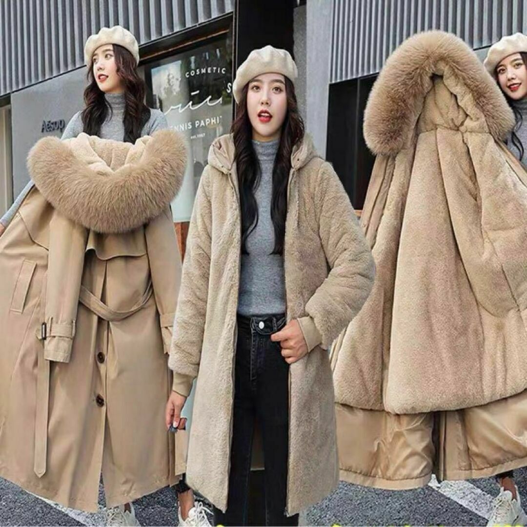 秋冬 新品 アウター モッズコート 3way ベージュ色 フード付き コート