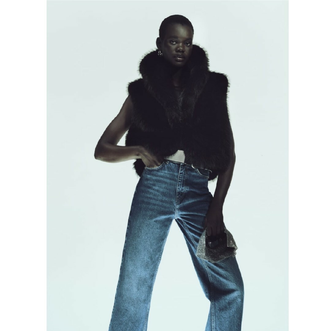 ZARA - 【新品】ZARA ☆クロップドフェイクファーベスト ブラック XS