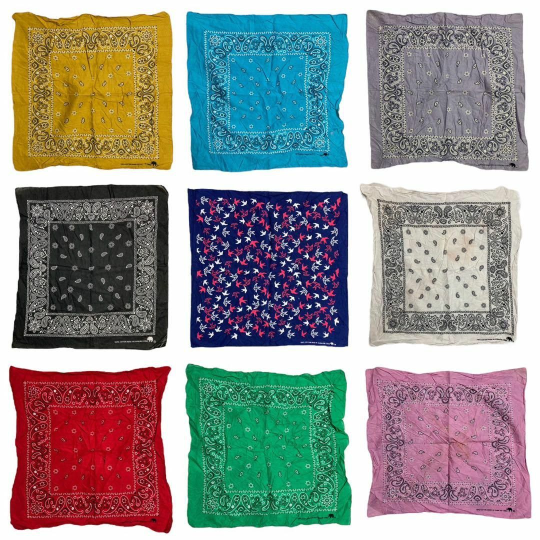 VKE バンダナ ビンテージ 9枚 セット まとめ売り 象 黄色青紫黒総柄白