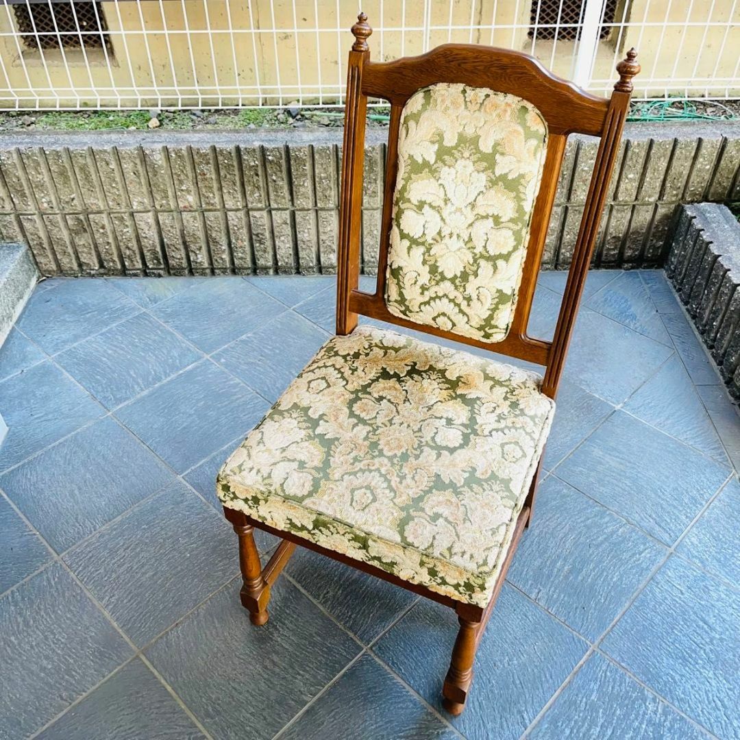 オールドカリモク コロニアル 花柄 ベロア ラタン アームチェア