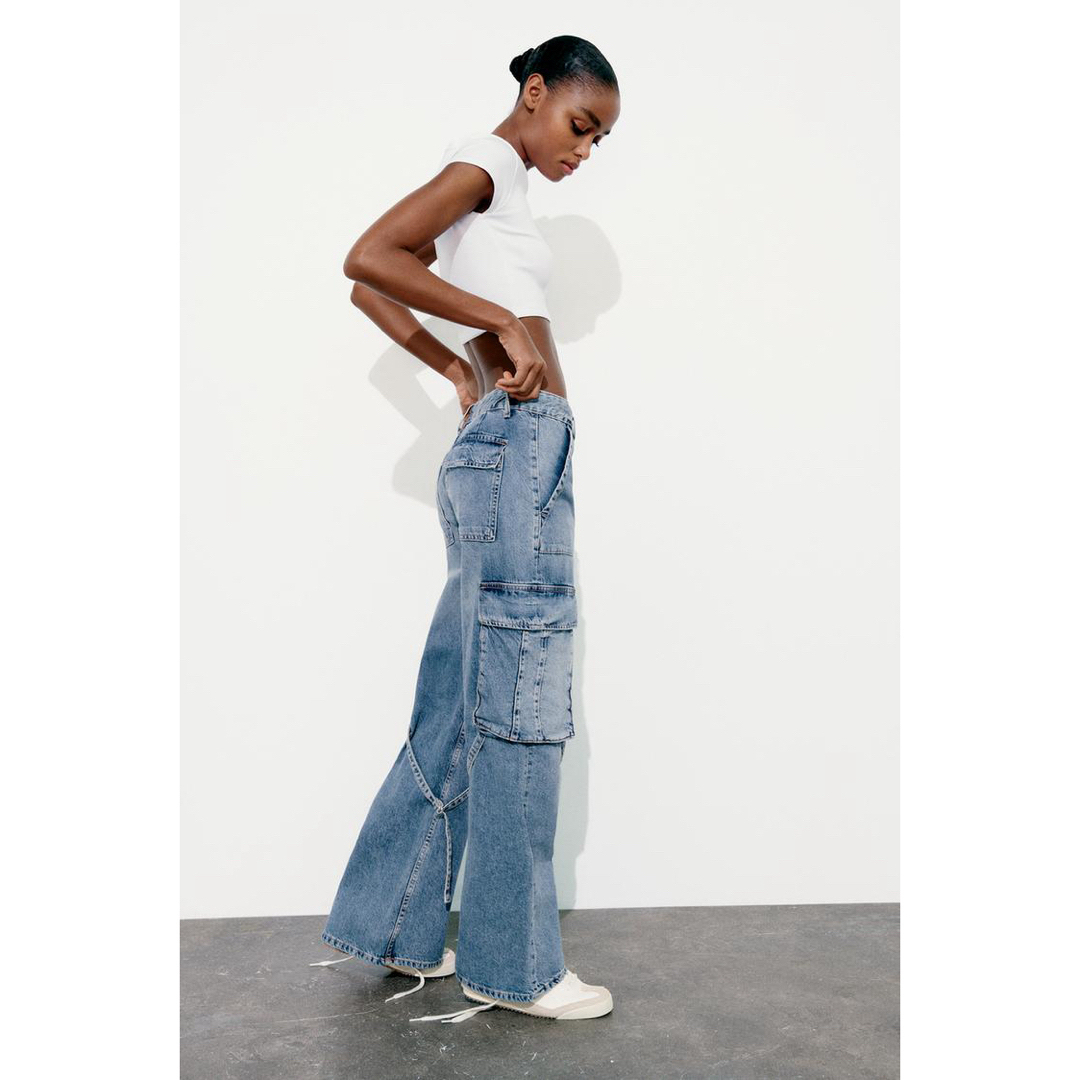 ZARA - TRF カーゴ ミッドライズ デニムパンツの通販 by reuse｜ザラ