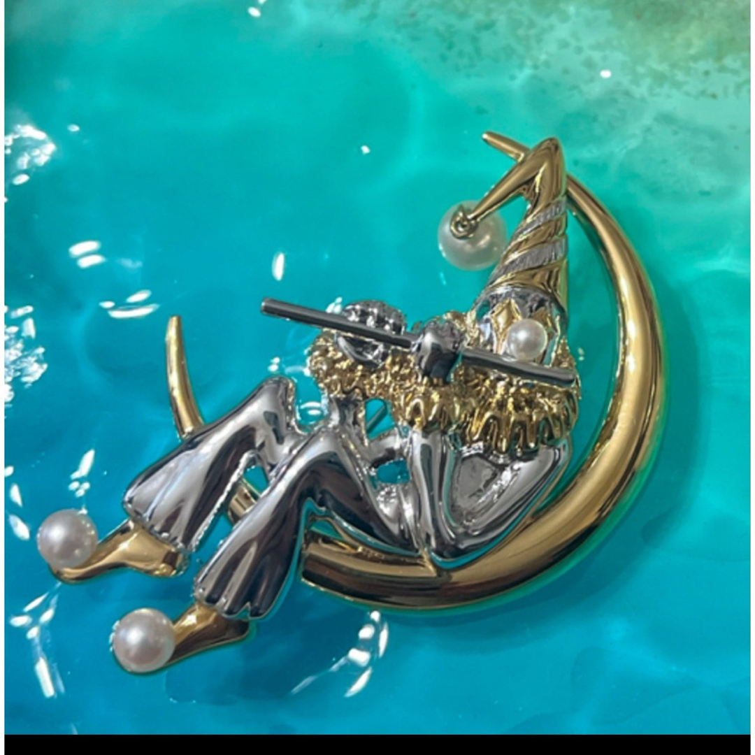 MIKIMOTO ミキモト ブローチ シルバー パール ピエロ 三日月 笛