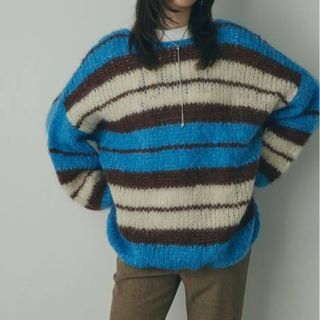 mici - mici モヘアニット ボーダー ブルー オーバーサイズ 2528の通販