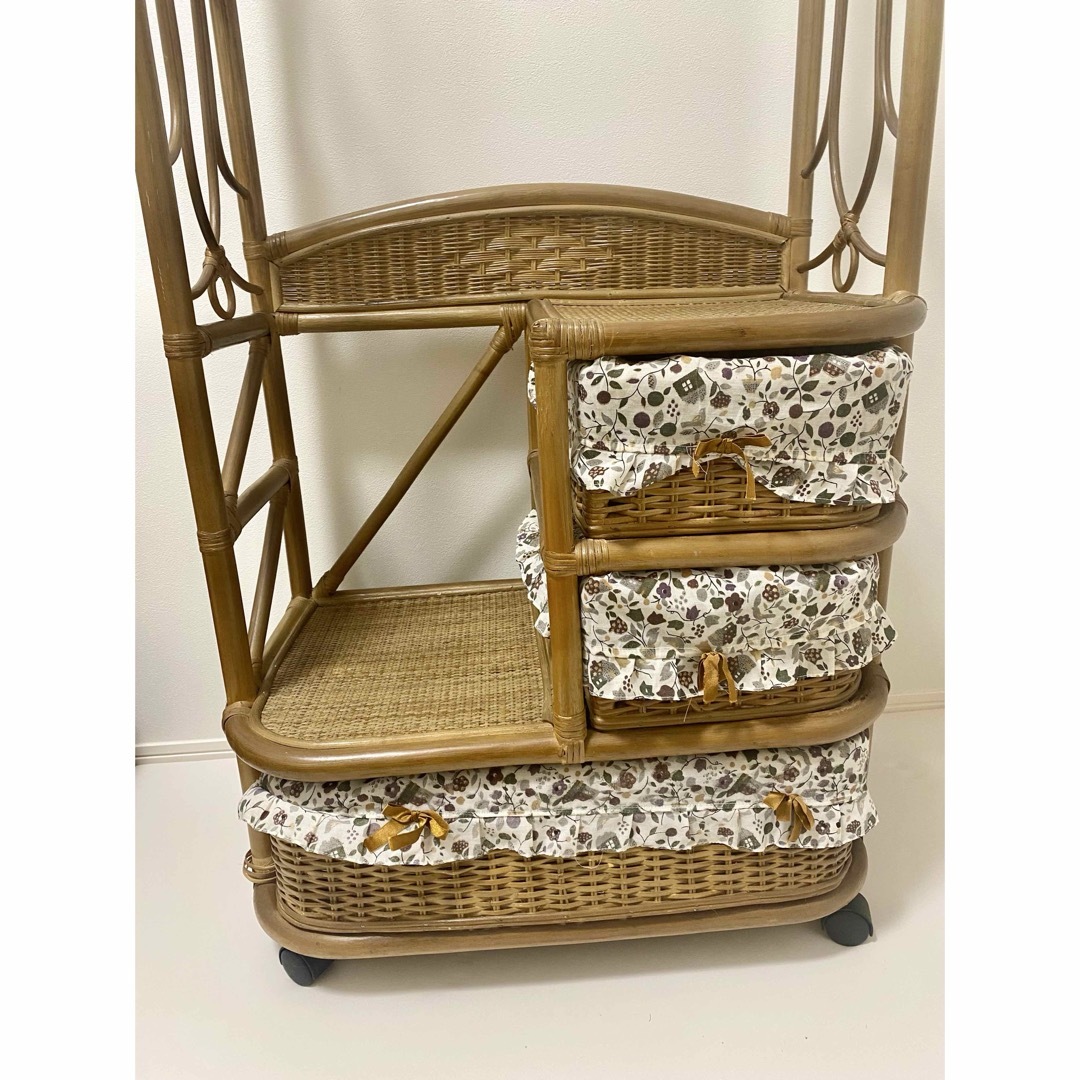 二合꧁籐家具꧂ラタンハンガーラック 衣類 衣服 洋服 収納 昭和レトロ 二