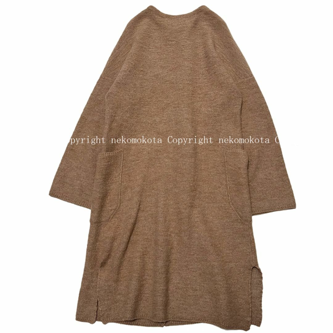 45R - 45R ウール アルパカ 縮絨 ノーカラー ニット コート ブラウン