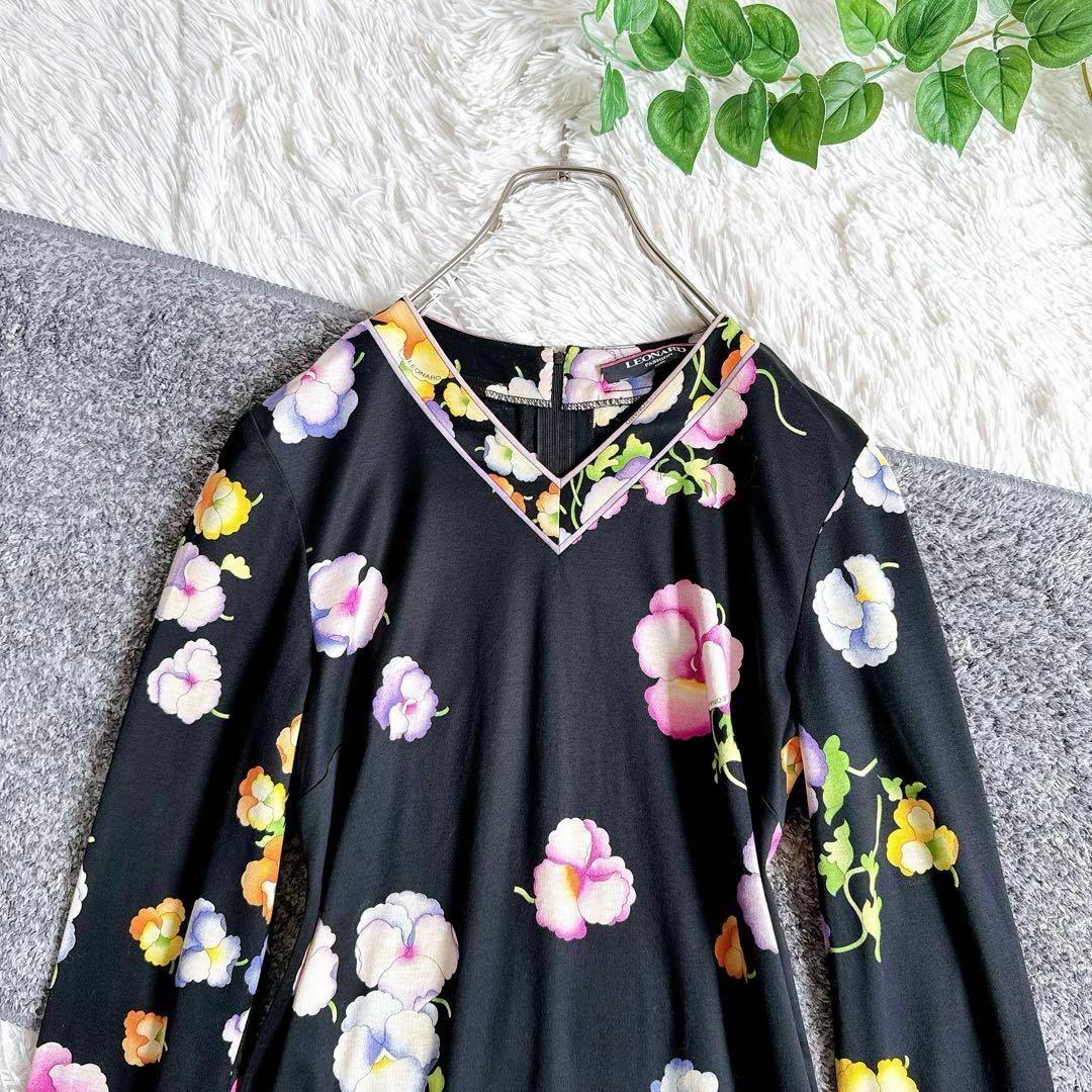 LEONARD - レオナール 長袖 ロングワンピース コットン 花柄 フラワー