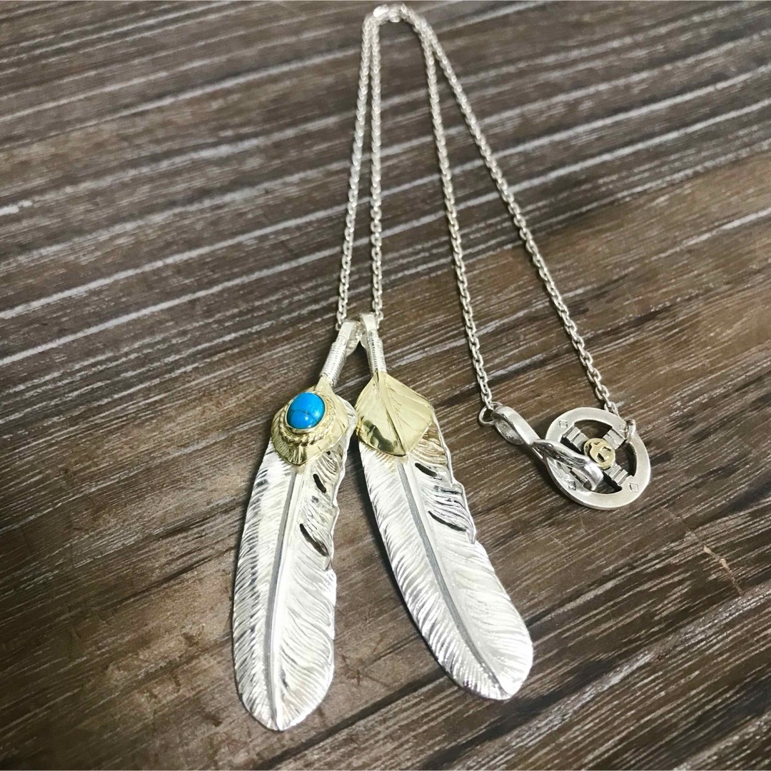 シルバー925 ターコイズ 上金ハートフェザー ネックレス / ゴローズ