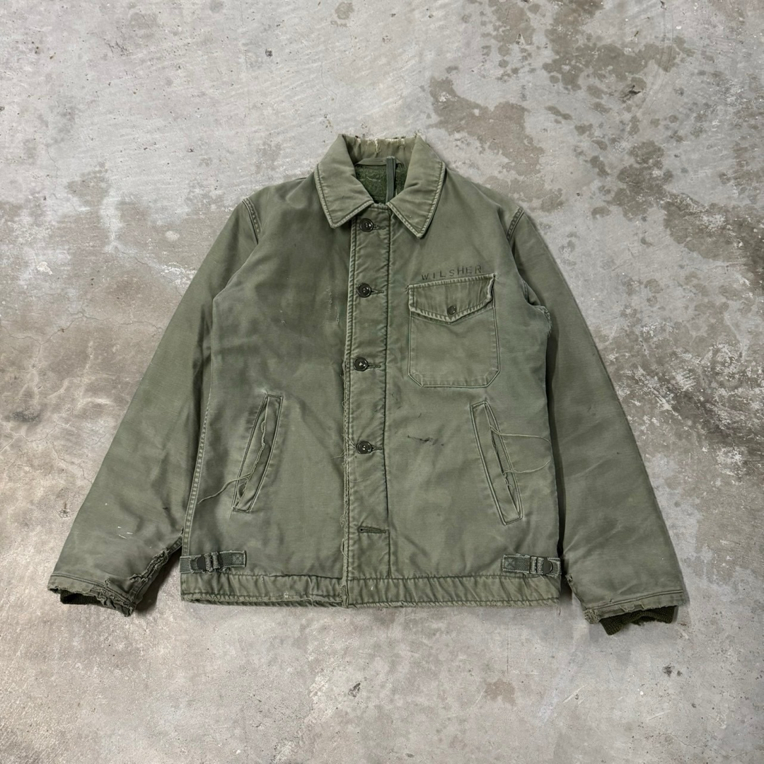 MILITARY - 希少 最初期 60s 米軍 実物 USN A-2 デッキジャケット三角