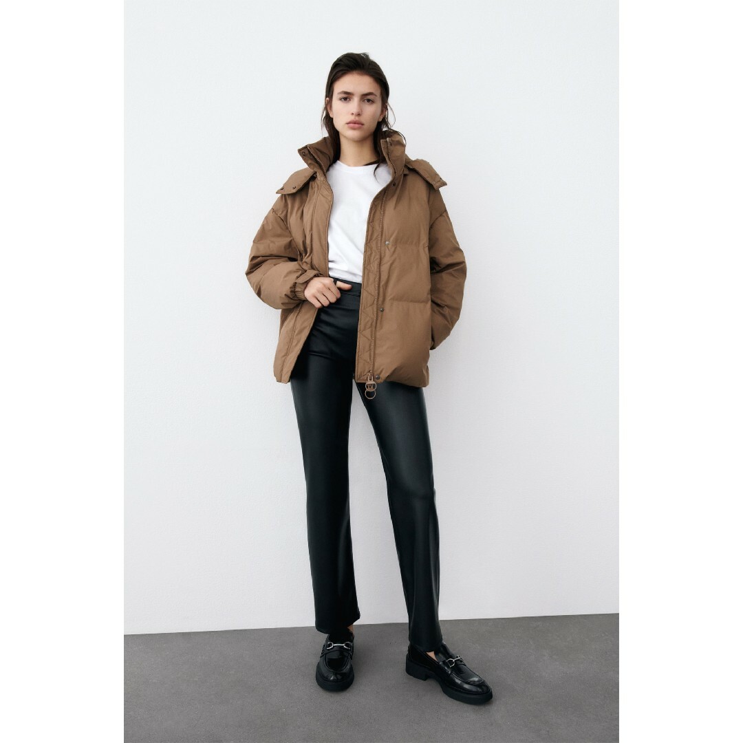 ZARA - ZARA フード付きキルティングジャケット XLサイズ ブラウンの