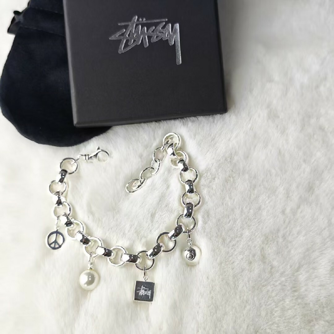 STUSSYxJAM MADE ロゴ ストーンシルバーブレスレット希少 STUSSYxJAM