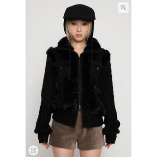 LAGUA GEM - lagua gem ケーブルファーニットブルゾン ブラック黒