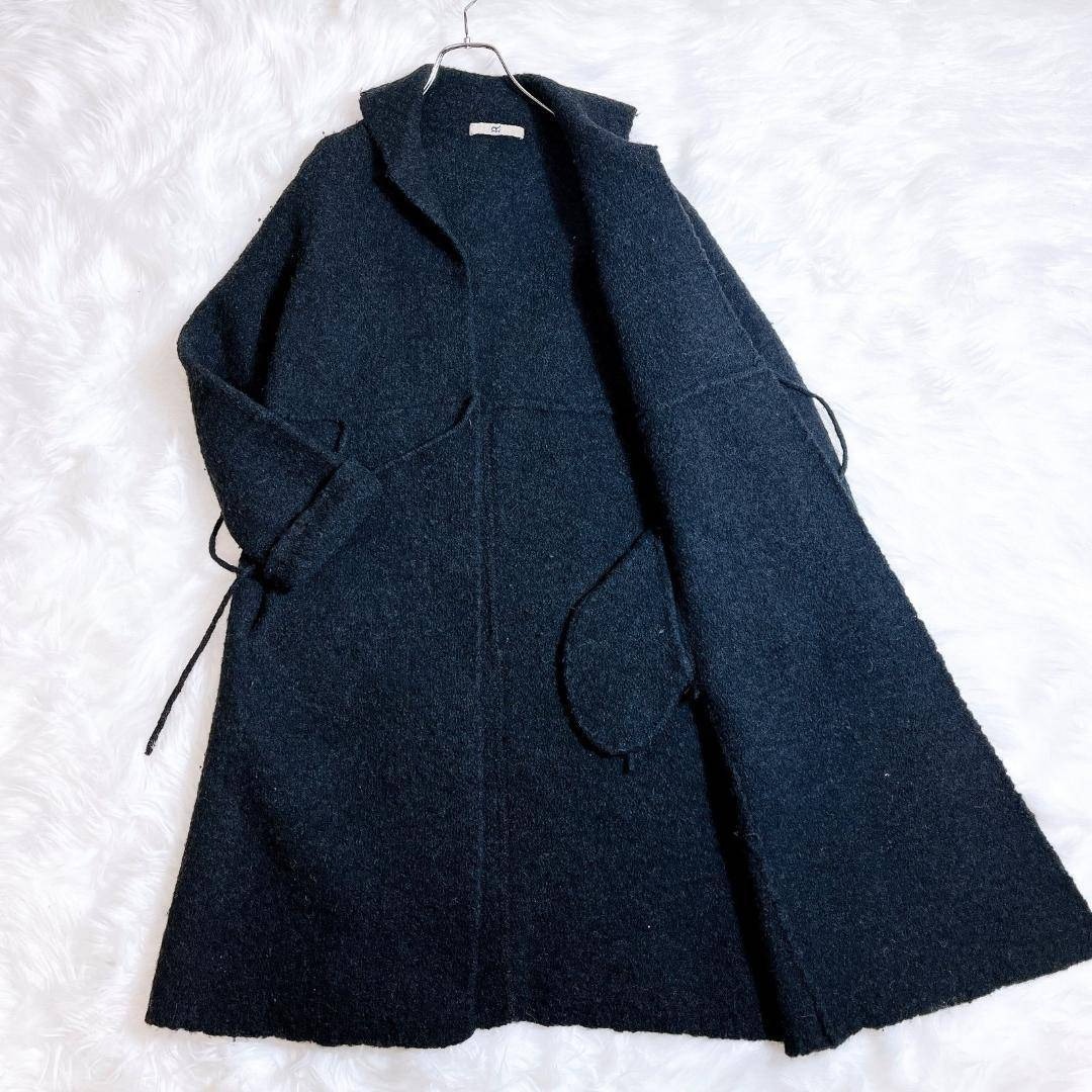 45R フロート縮絨のドレス カシュクールドレス ウール 黒 ブラック