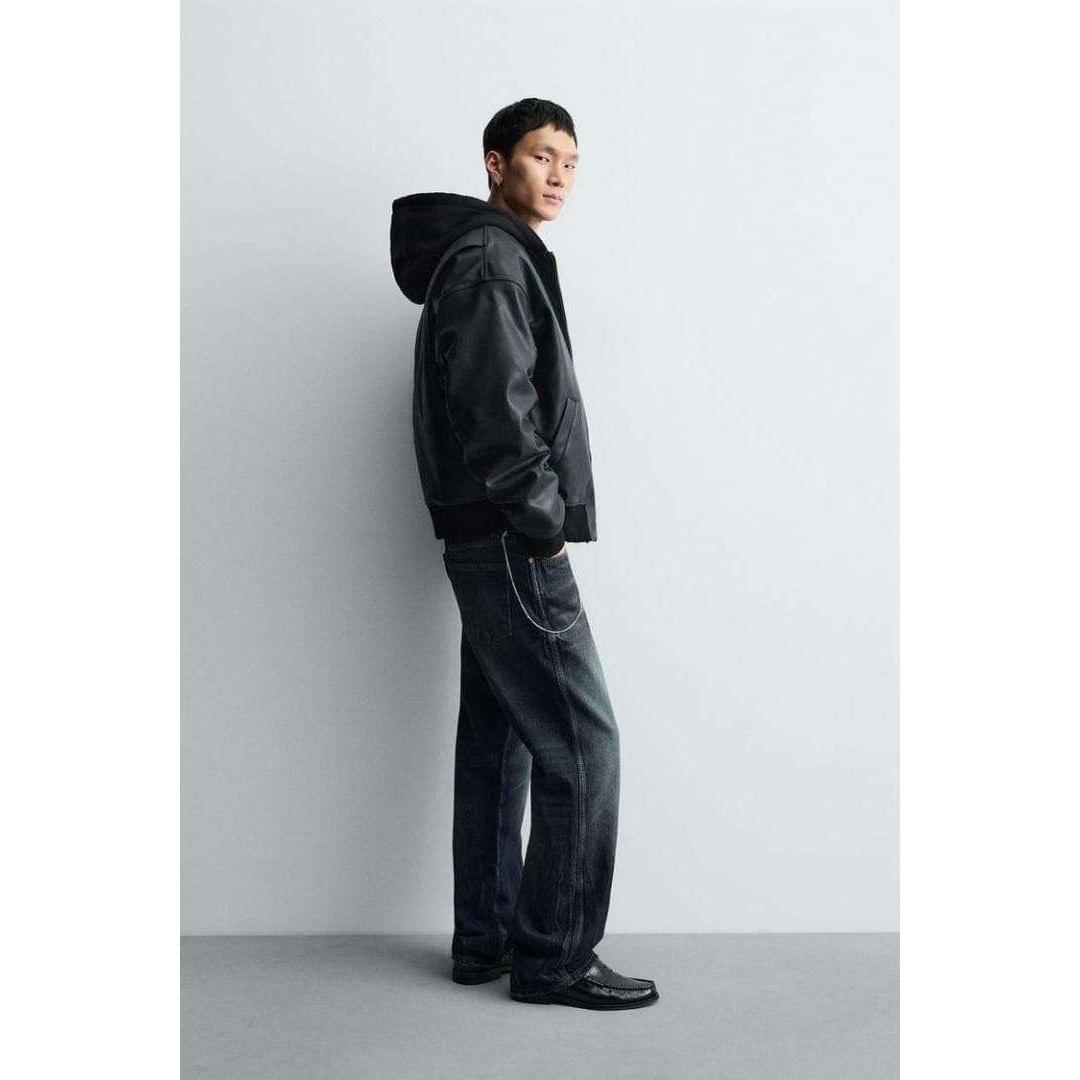 ZARA - ZARA ザラ コントラストフード付きフェイクレザー ジャケット L