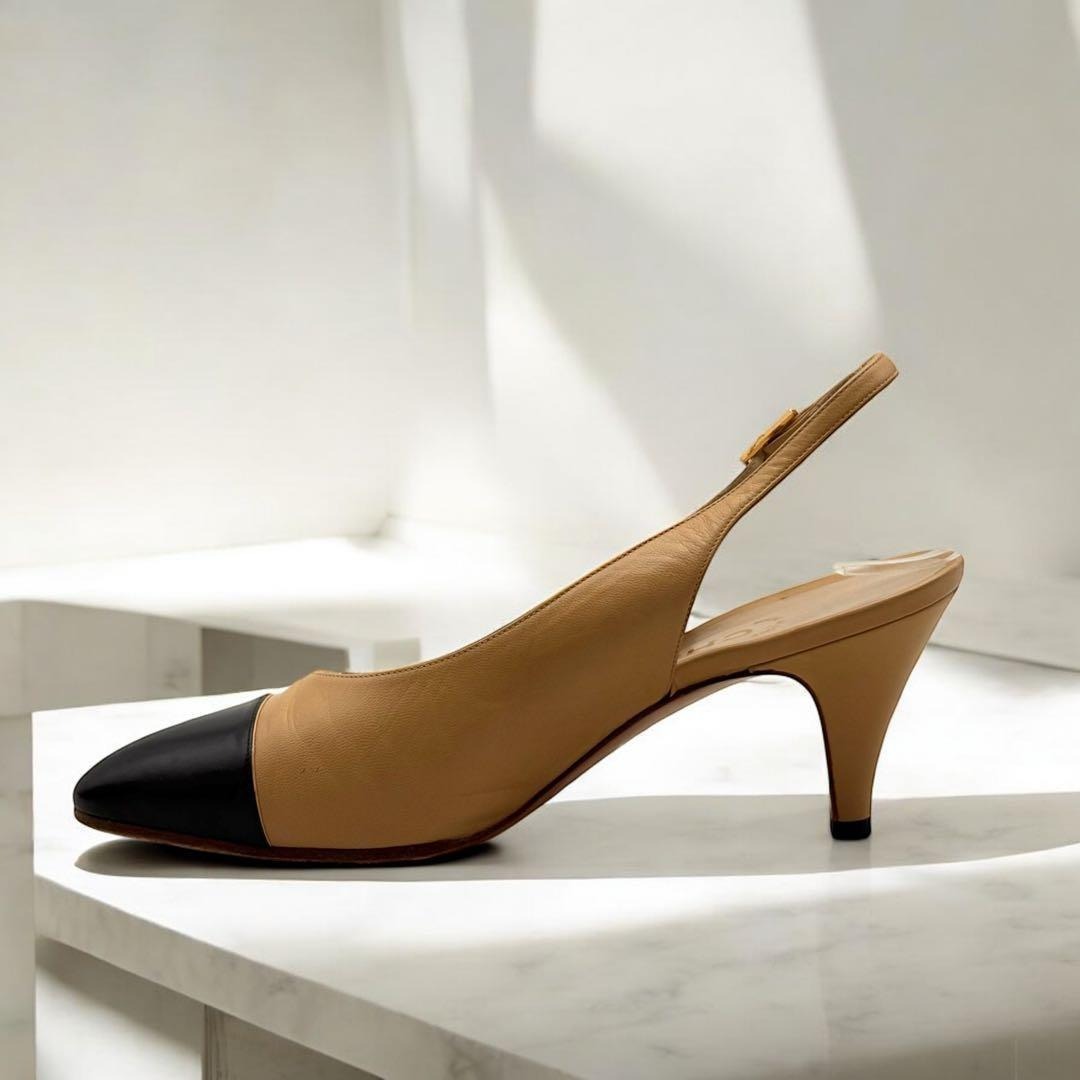 CHANEL シャネル バイカラー パンプス レザー ヴィンテージ 本革 34