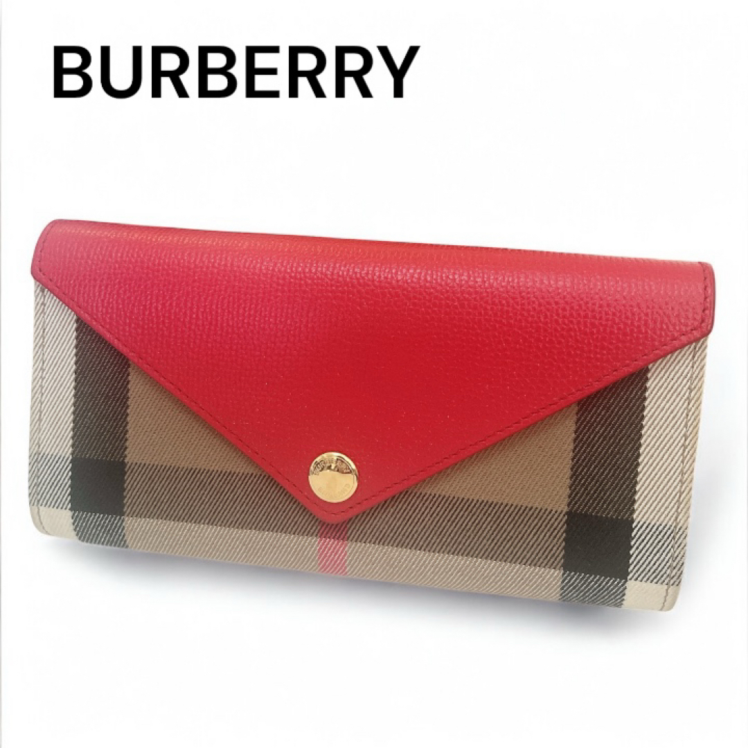 BURBERRY - 【極美品】BURBERRY 長財布 ノバチェック レッド