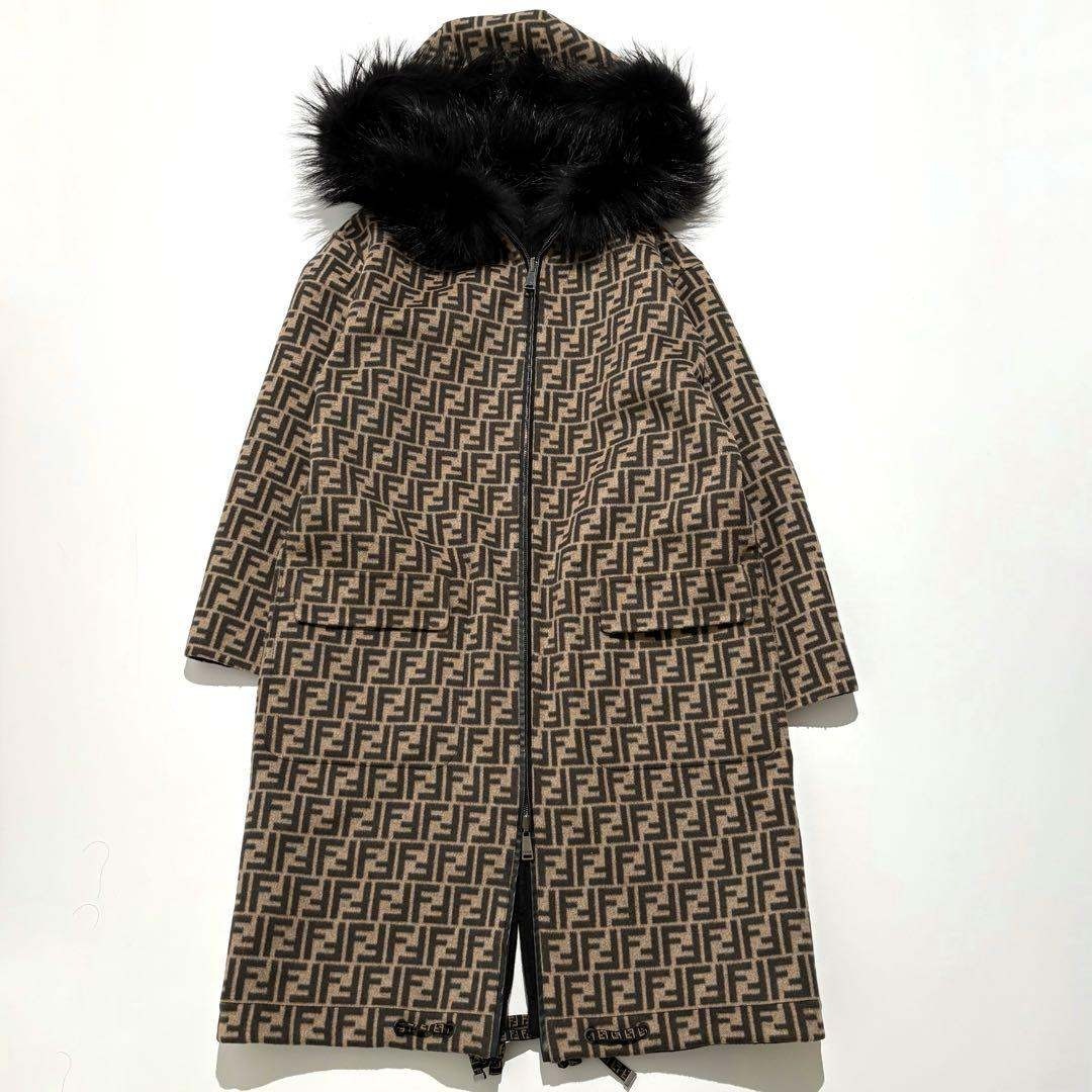 未使用級】FENDI ロングコート リバーシブル ズッカ ファー 黒 36