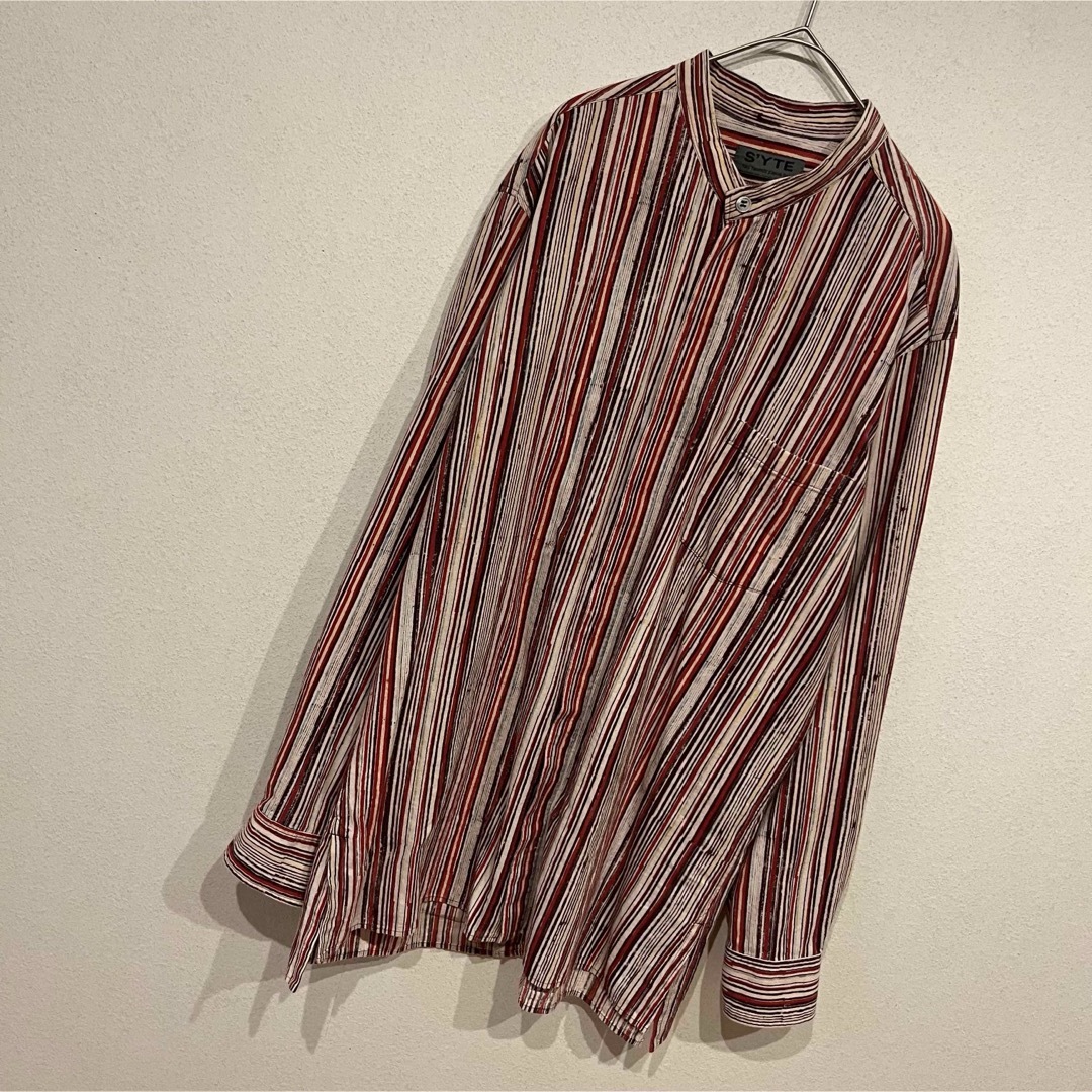 美品】S´YTE オーバーサイズ ストライプ柄 デザイン バンドカラー シャツ