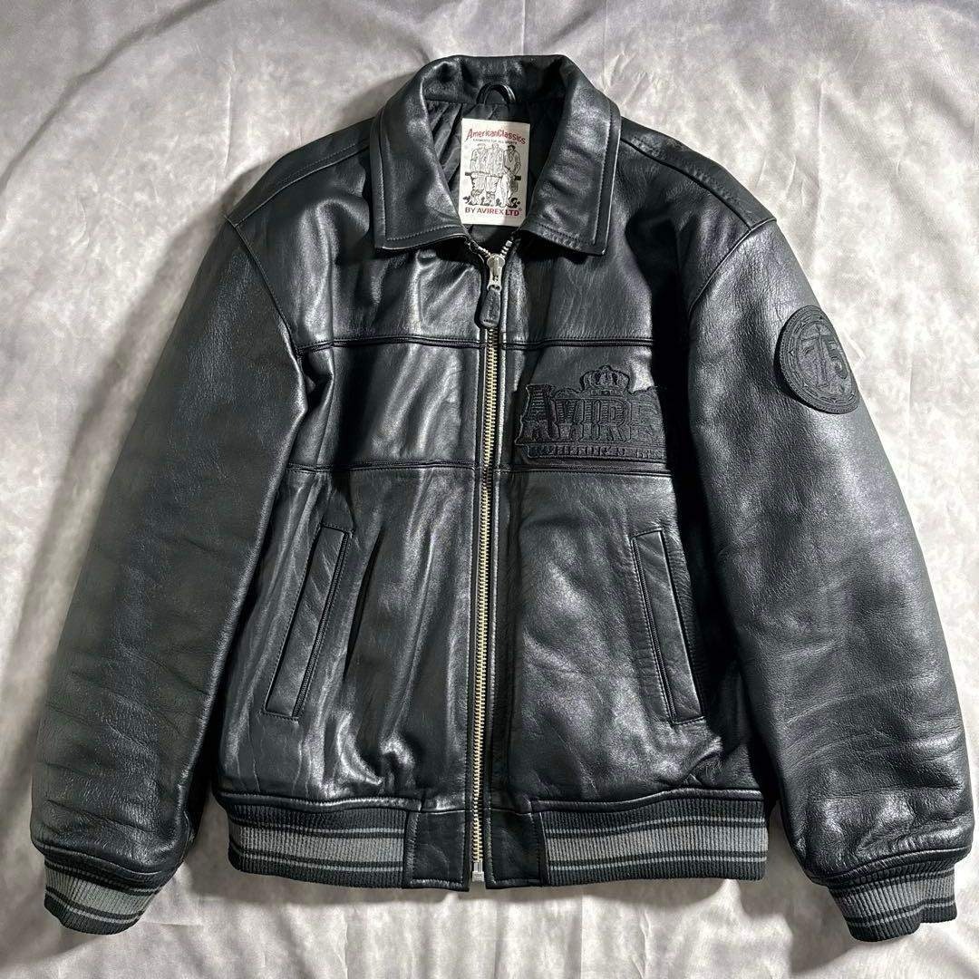 AVIREX - アヴィレックス オールブラック ヴァーシティー レザー
