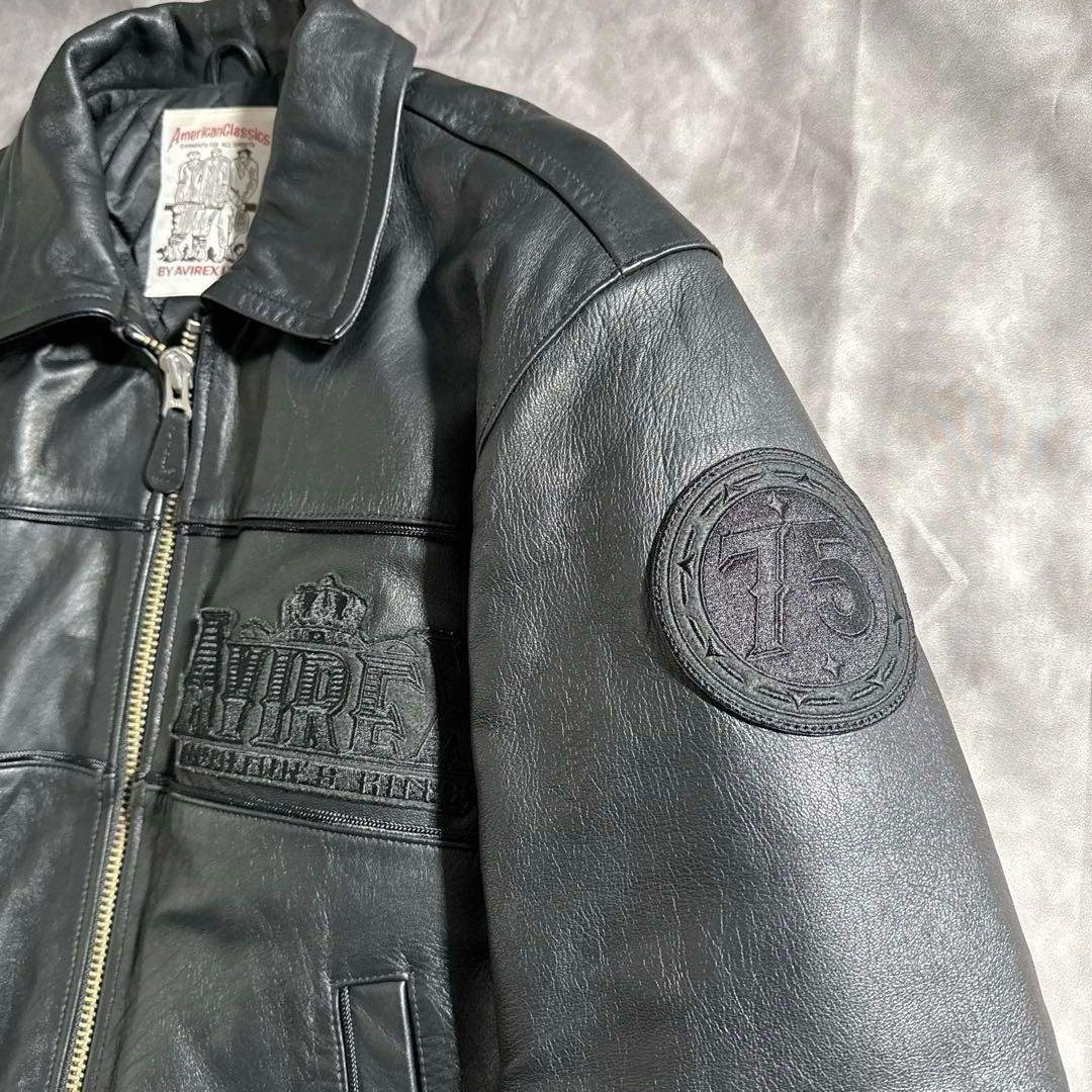 AVIREX - アヴィレックス オールブラック ヴァーシティー レザー