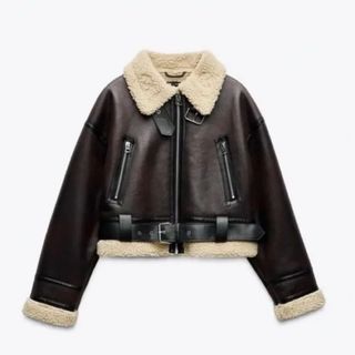 ZARA - ZARA 羊本革リアルムートン ブルゾン ライダースジャケット