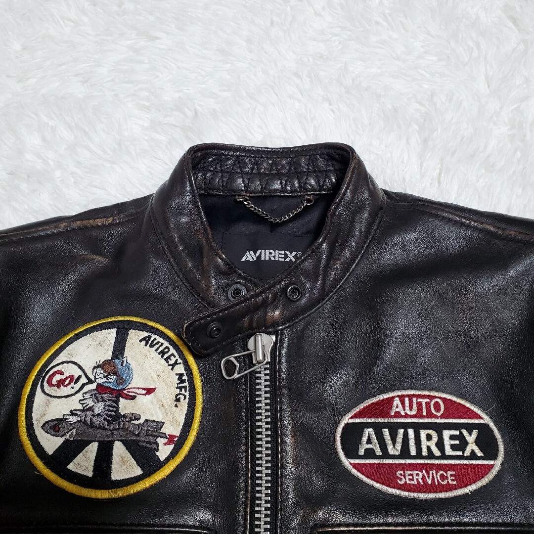 AVIREX - AVIREX エイジド スタンド シングルライダース カスタム 羊革