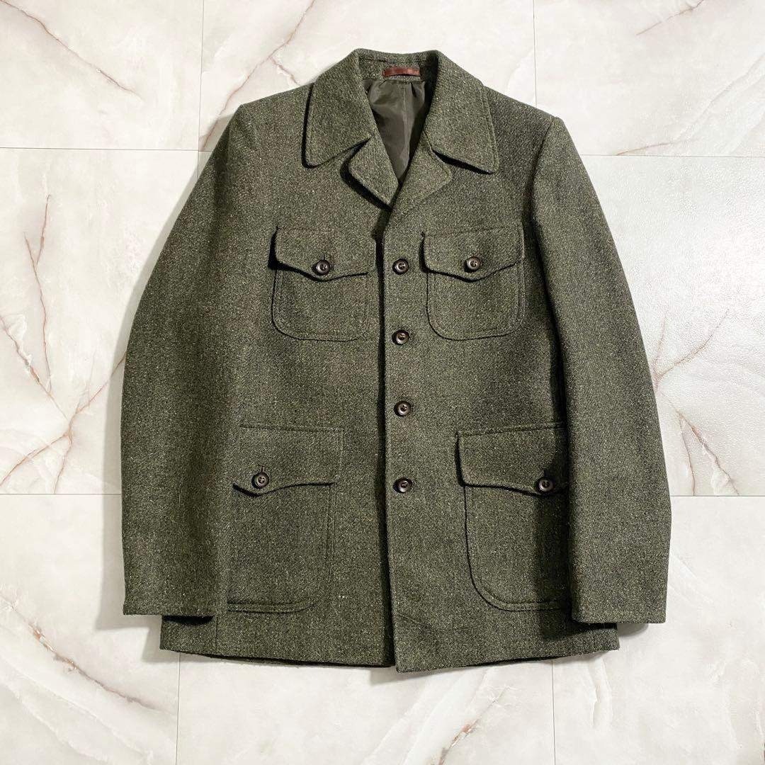 T18548 Dunn&Co 90s ウールツイードサファリジャケット 緑012の通販 by