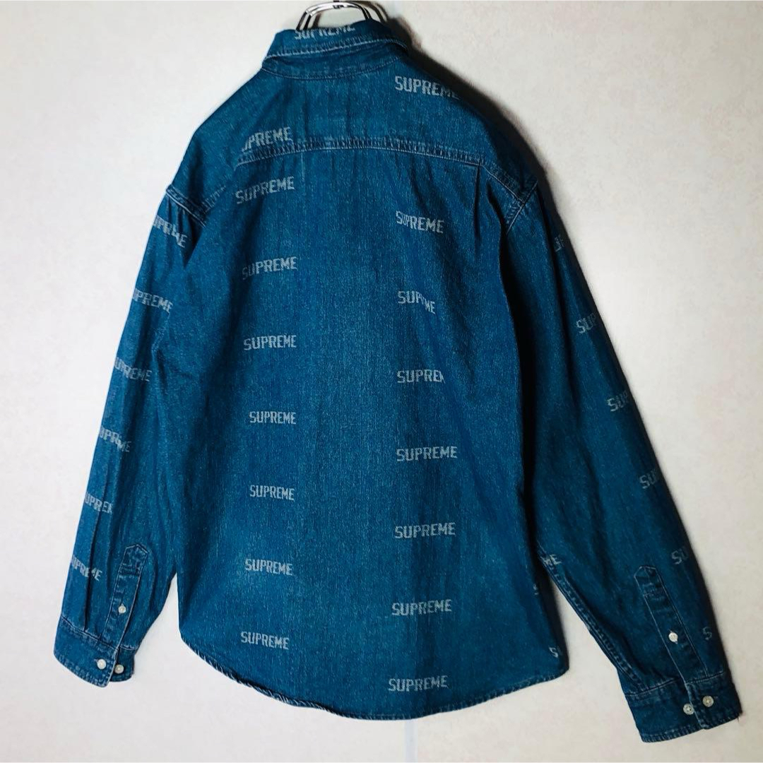 Supreme - 【人気デザイン】シュプリーム デニムシャツ 総柄ロゴ ジャ