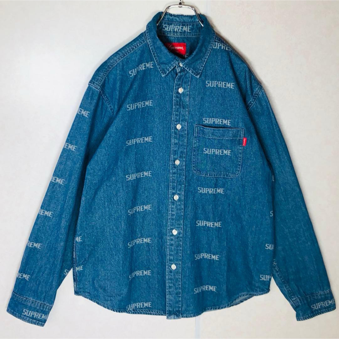 Supreme - 【人気デザイン】シュプリーム デニムシャツ 総柄ロゴ ジャ