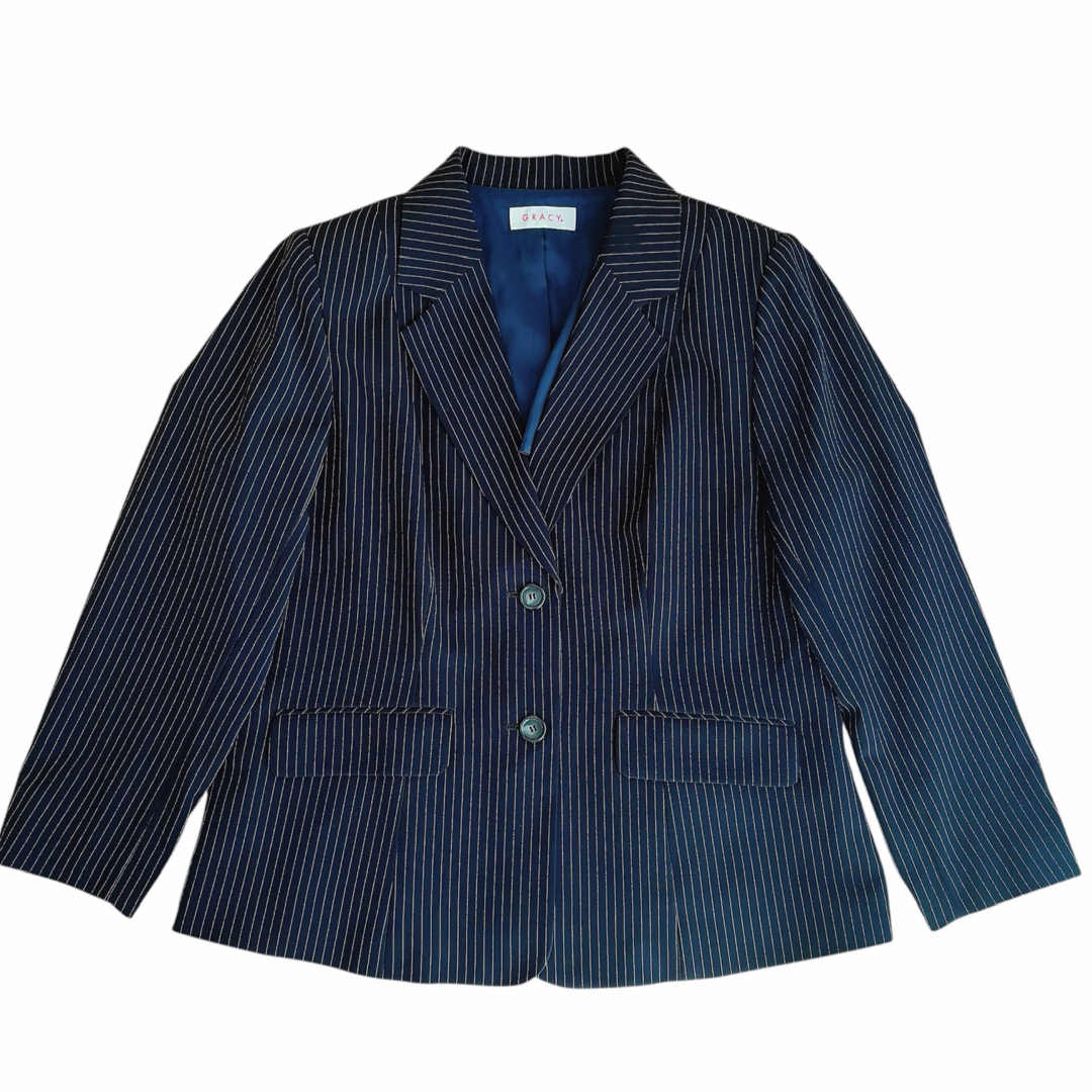 M'S GRACY - GRACY ネイビー ストライプ レディーススーツ 大きい