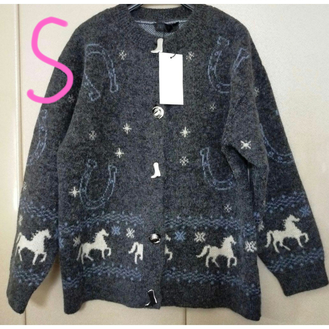 ZARA - S 新品 全国完売 ザラ ジャカードニットボタンカーディガン 馬