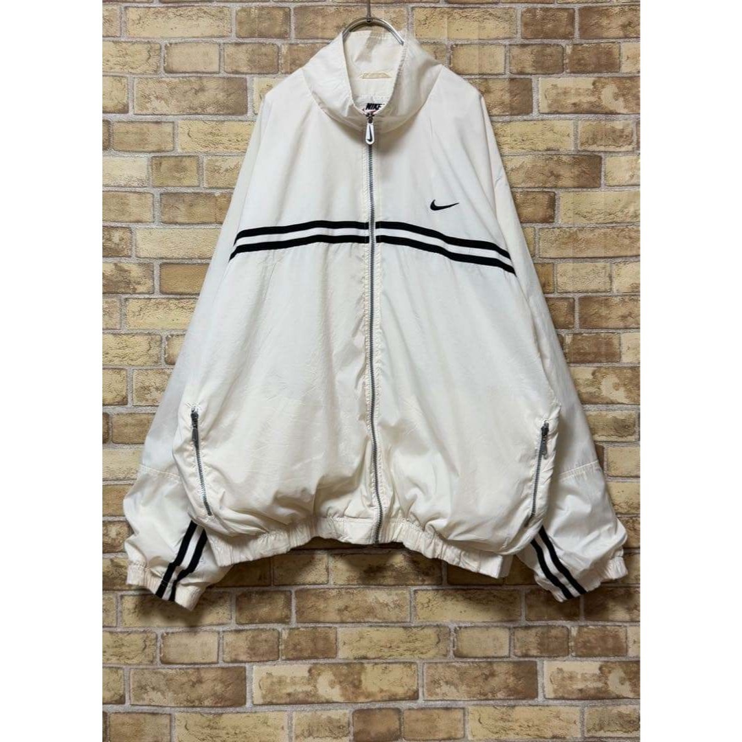 NIKE - NIKE ナイキ 銀タグ 90s ナイロンジャケット 刺繍ロゴ 白 XXLの