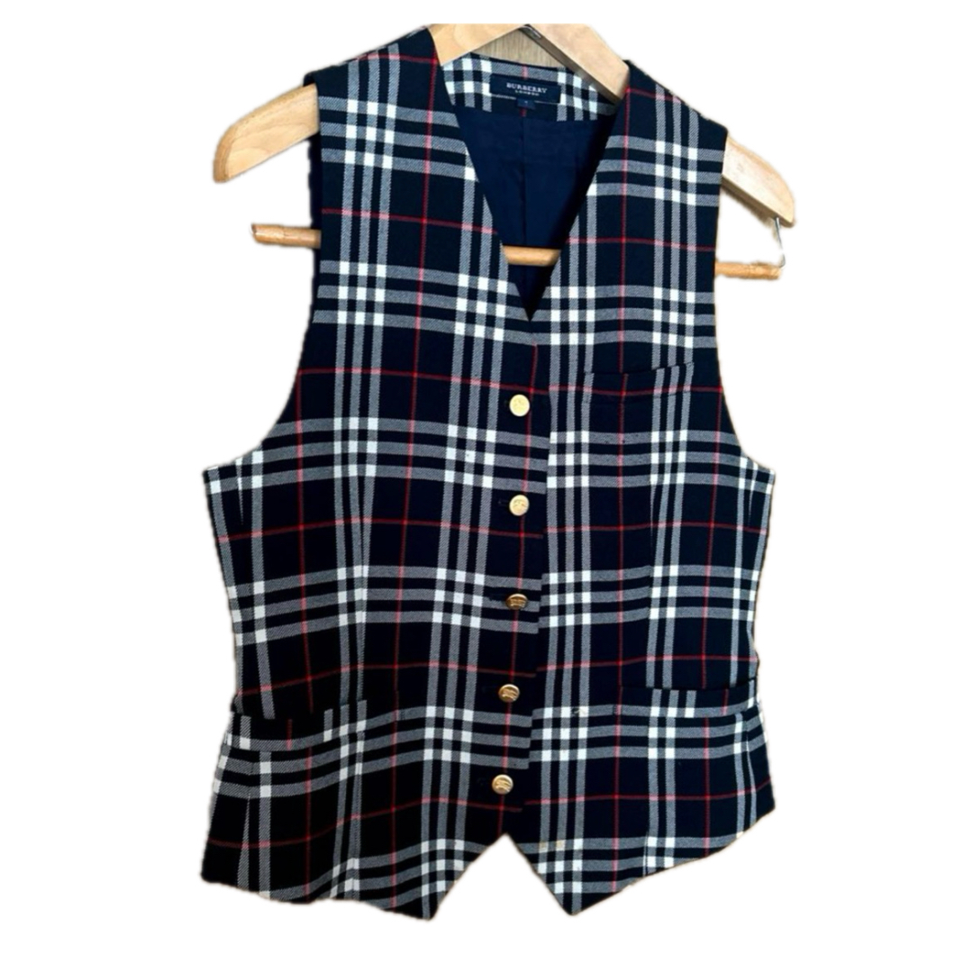 BURBERRY - バーバリー ベスト ジレ ノバチェック 金ボタン 紺 7AR 三