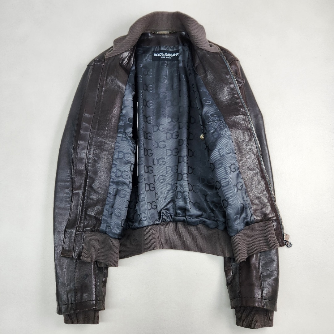 DOLCE&GABBANA ラムレザー メタリック ジャケット 50 ライダース