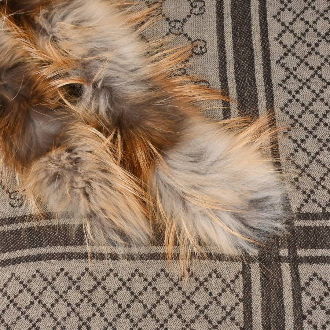 GUCCI - GUCCI フォックスファー シルク混 GG柄 ストール マフラーの