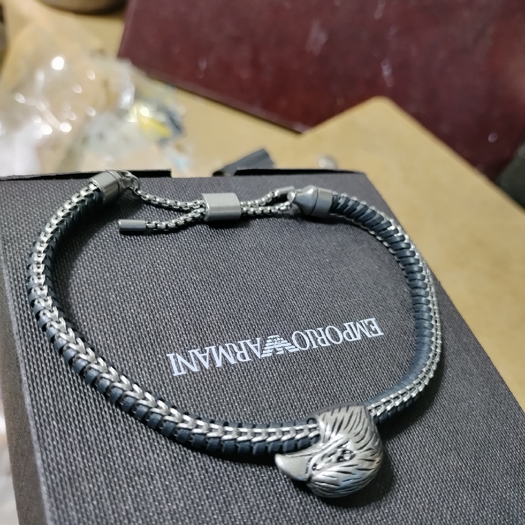 美品✨エンポリオアルマーニ シルバー ブレスレット ロゴプレート 極太