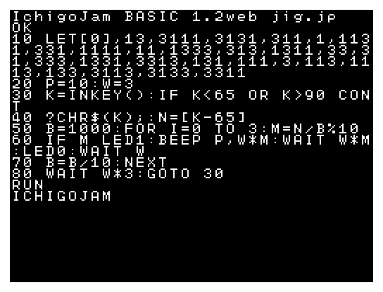 IchigoJam モールス信号エンコーダー アルファベット編