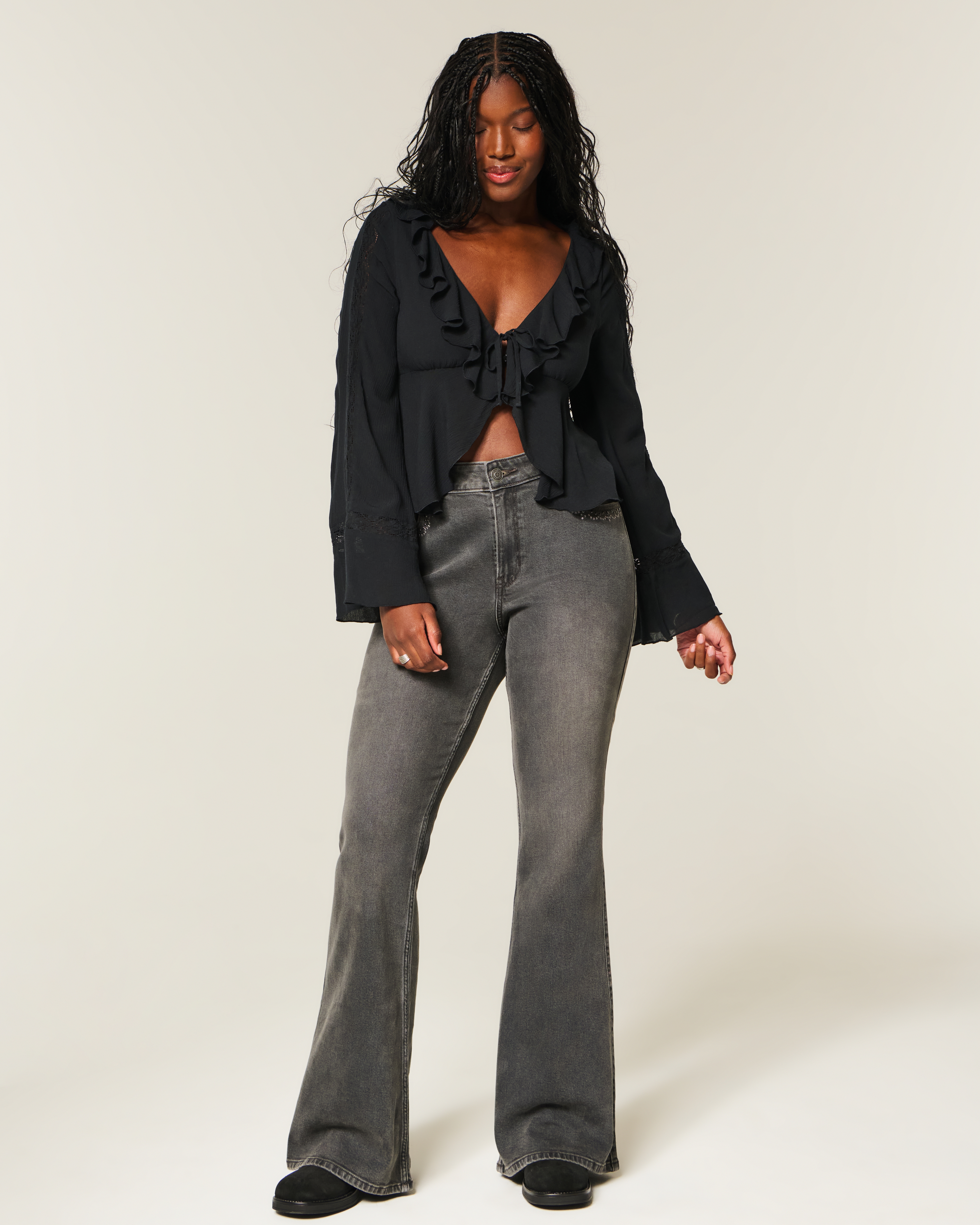 Hollister Easy Long-Sleeve Ruffle Babydoll Top | Arden Fair