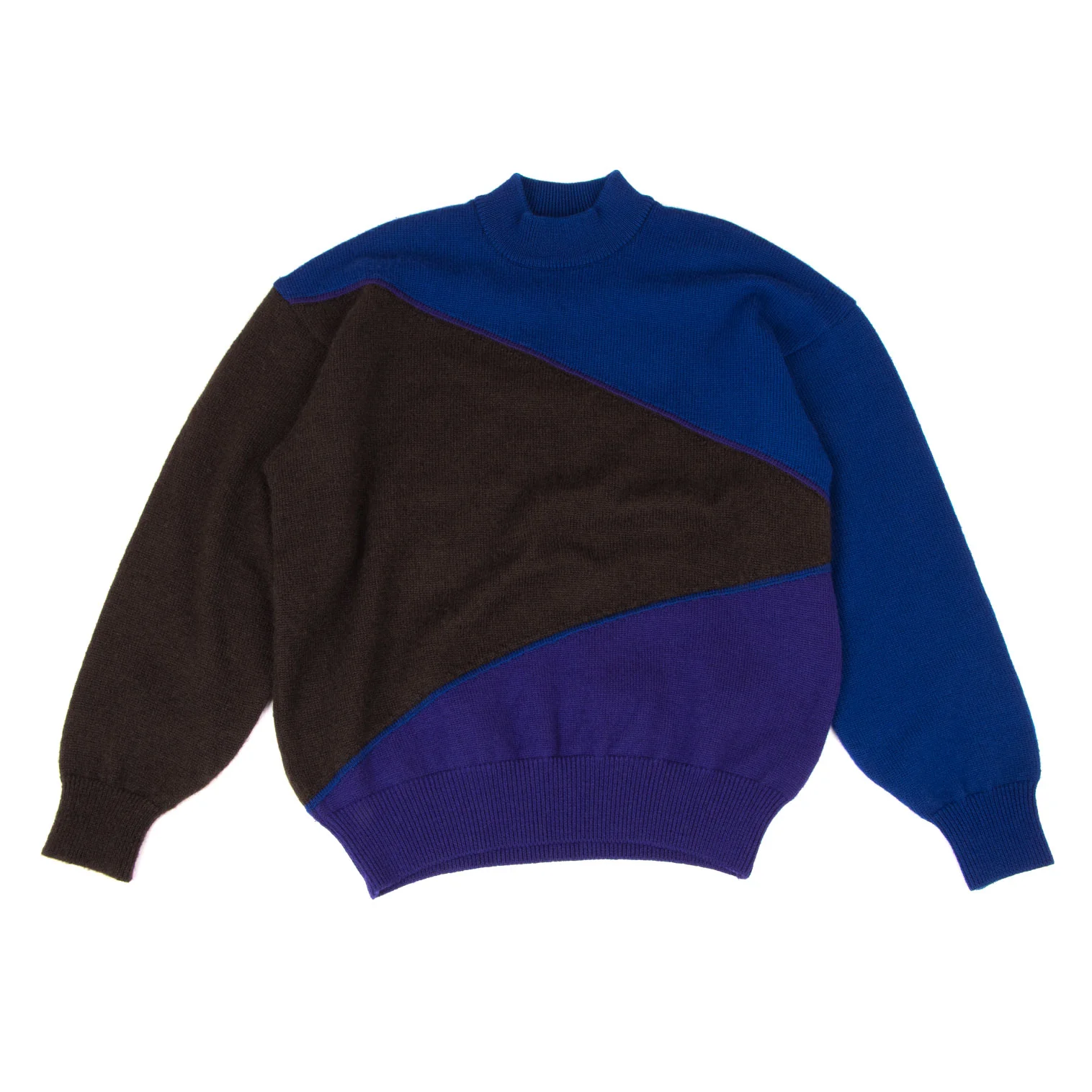 ISSEY MIYAKE MEN Wool Colour Switching Knit Sweater Blue,Brown M