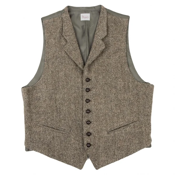 パパスPapas ハリスツイードベスト ベージュ茶L (K-136641)