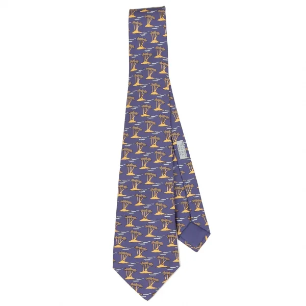 エルメスHERMES パーム柄シルクネクタイ 紫 (K-136578)