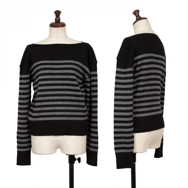 アニエスベーagnes b. PRESTIGE ボーダーニットトップス 黒グレー1 (K