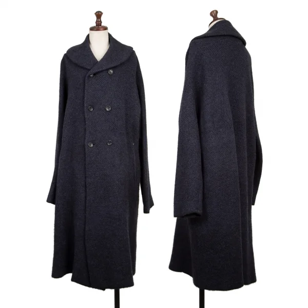 45rpm 45R ウールアルパカショールカラーツイルニットコート 紺黒0 (K