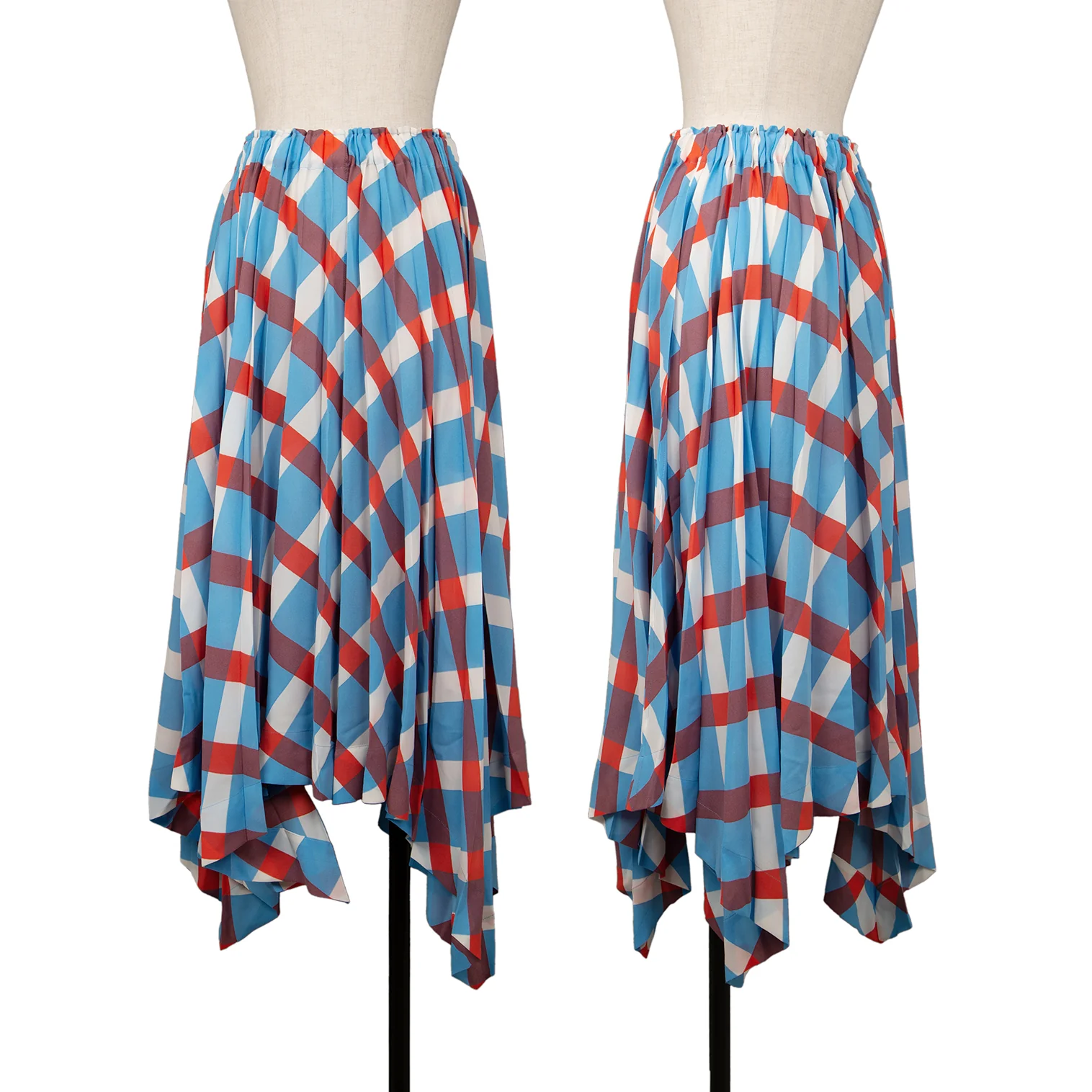 イッセイミヤケISSEY MIYAKE チェックプリントフレアプリーツスカート