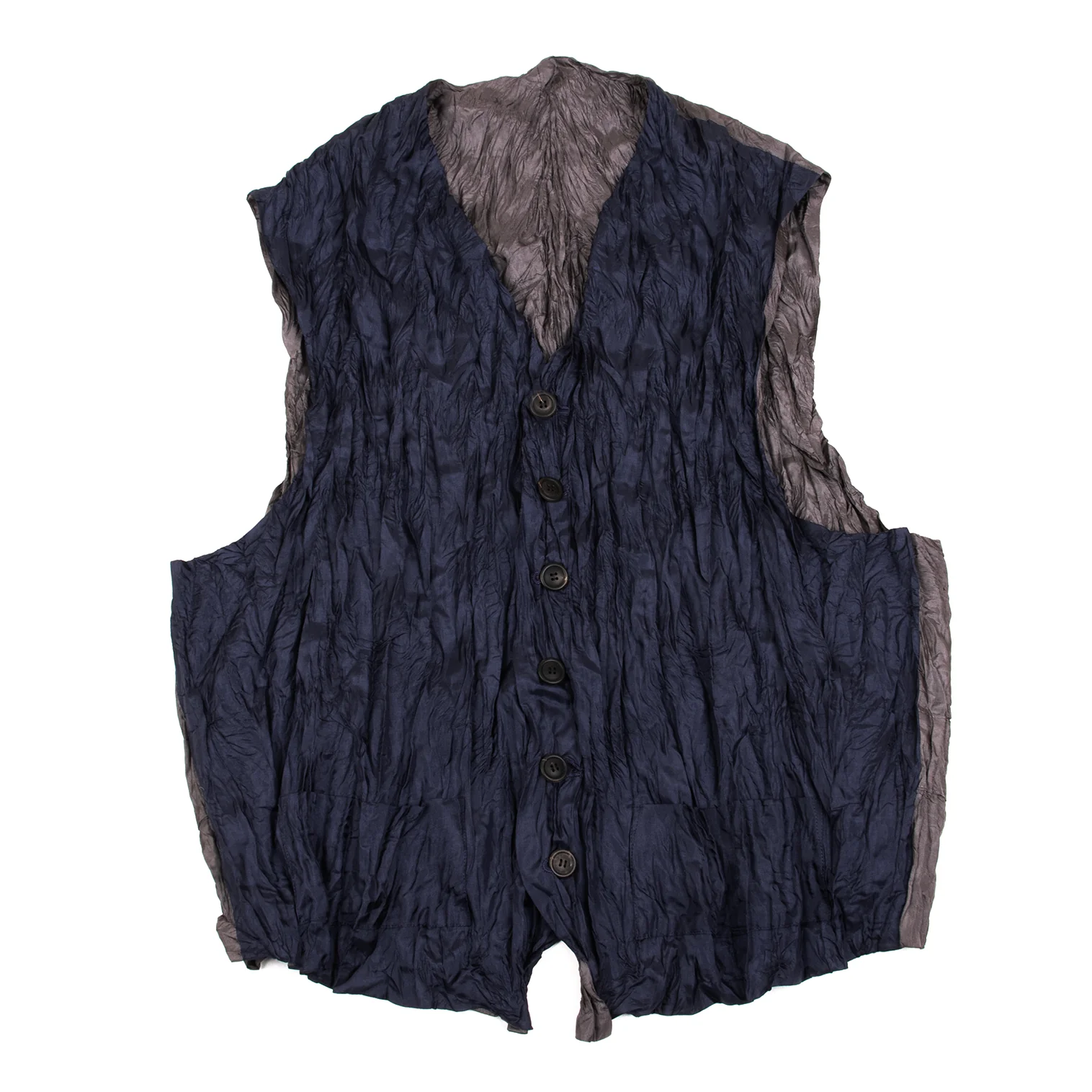 イッセイミヤケ バイカラー メタルグレー ベスト しわ加工