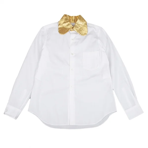 コムコム コムデギャルソンCOMME des GARCONS ラメ丸襟長袖シャツ 白金